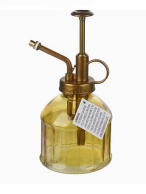Yellow Transparent Glass Plant Mister With Brass Nozzle NWT